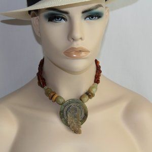 Sunya Currie Carved Agate, Brass Buttons Choker